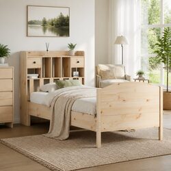 Solid Pine Wood Bookcase Bed Frame 90x190cm