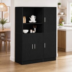 2 Piece Black Kitchen Cabinet Set with Wall Shelves