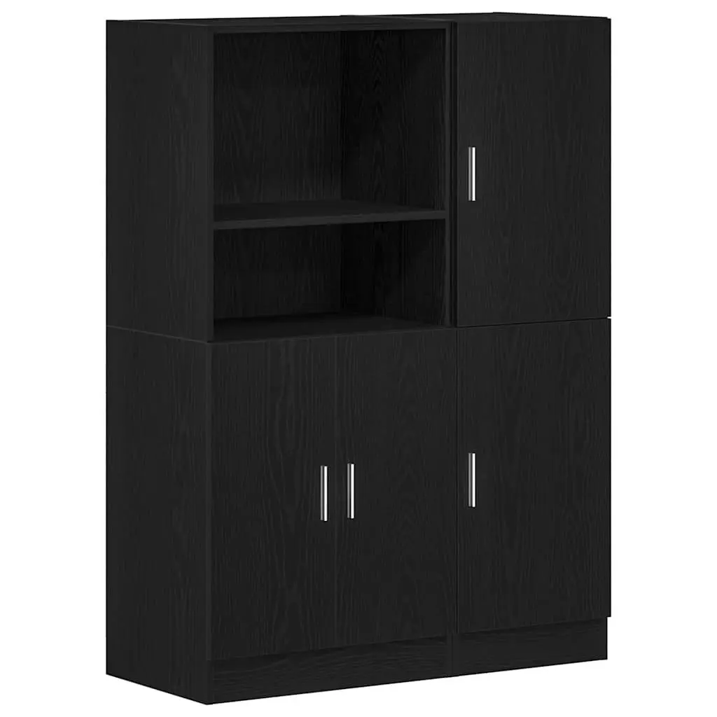 2 Piece Kitchen Cabinet Set Black Engineered Wood Wall Mounted Storage Shelves