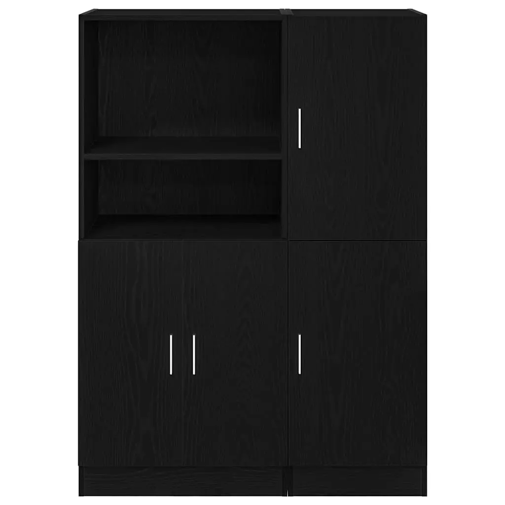 2 Piece Kitchen Cabinet Set Black Engineered Wood Wall Mounted Storage Shelves