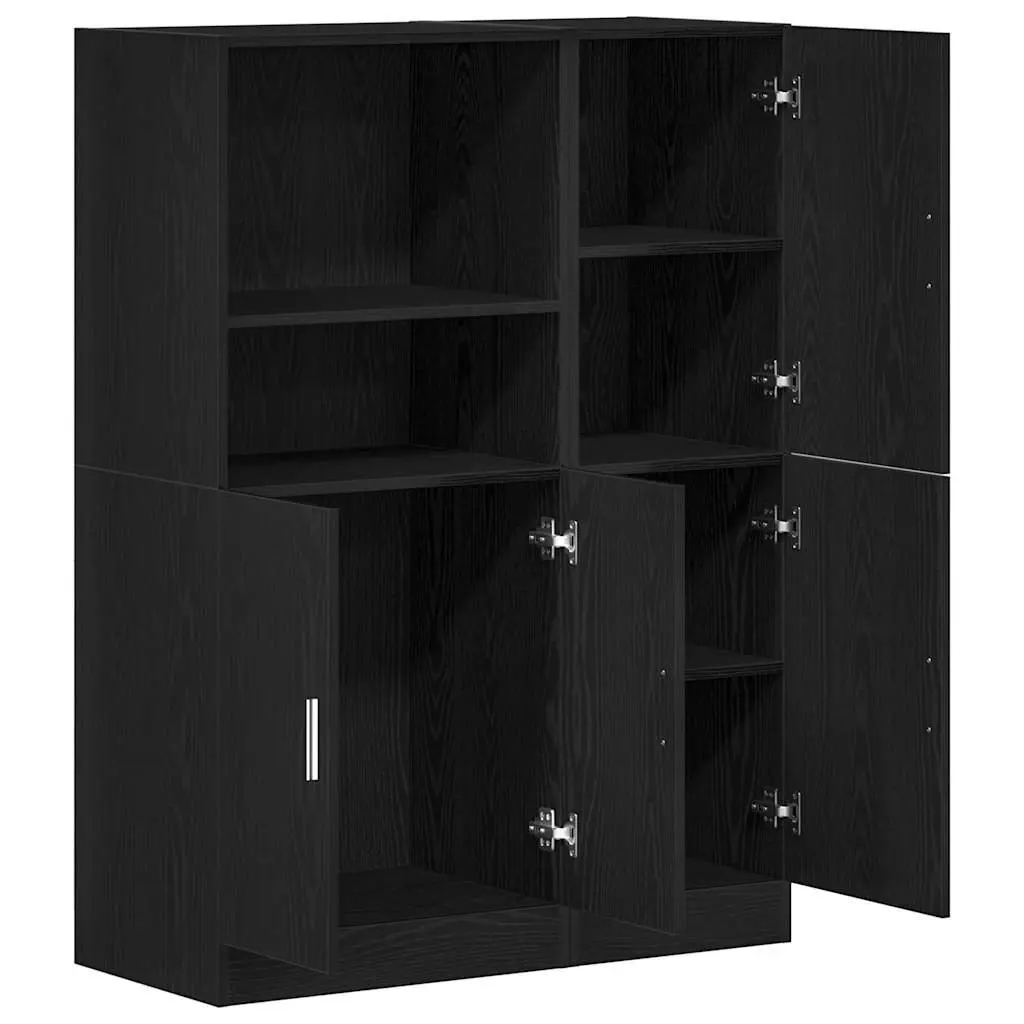 2 Piece Kitchen Cabinet Set Black Engineered Wood Wall Mounted Storage Shelves