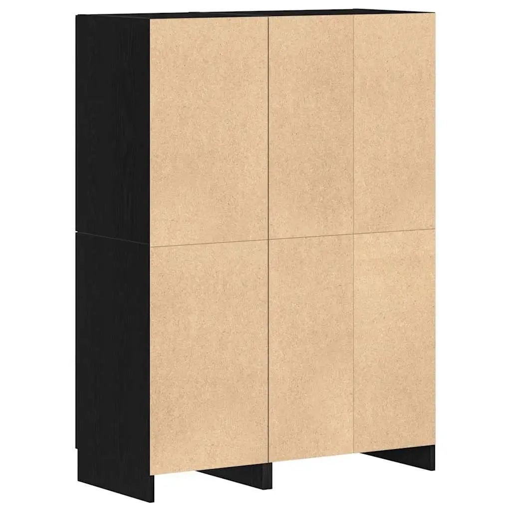 2 Piece Kitchen Cabinet Set Black Engineered Wood Wall Mounted Storage Shelves