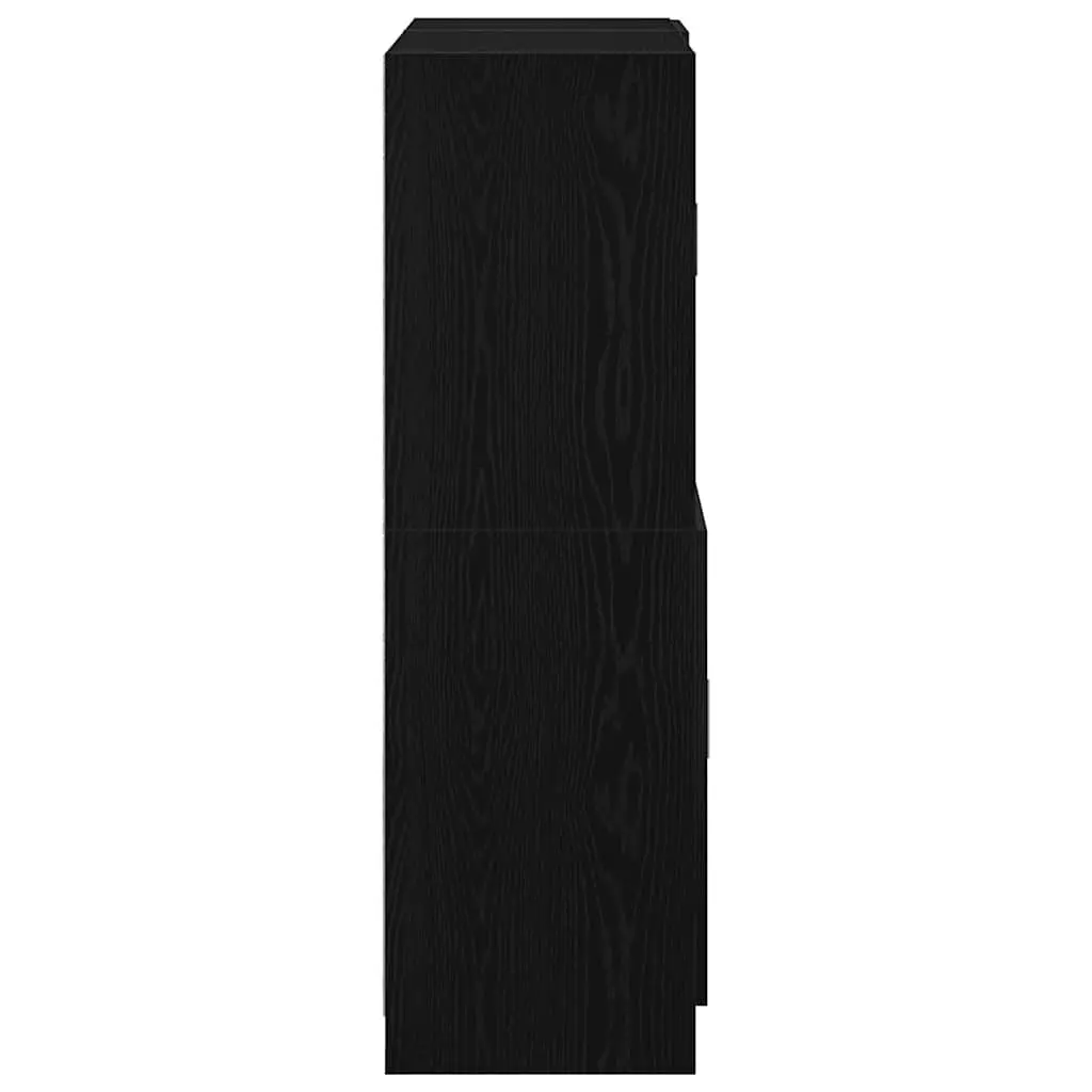 2 Piece Kitchen Cabinet Set Black Engineered Wood Wall Mounted Storage Shelves