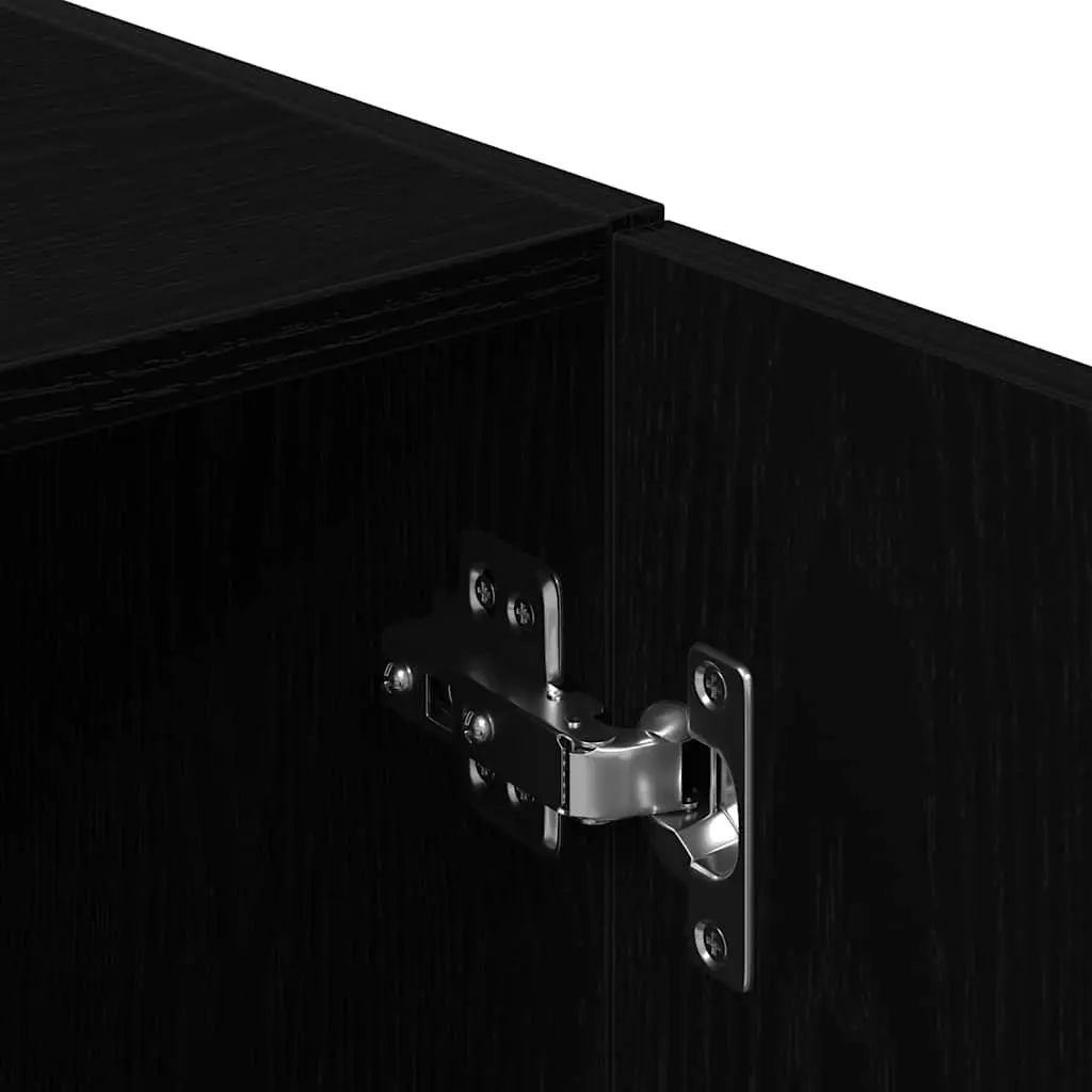 2 Piece Kitchen Cabinet Set Black Engineered Wood Wall Mounted Storage Shelves