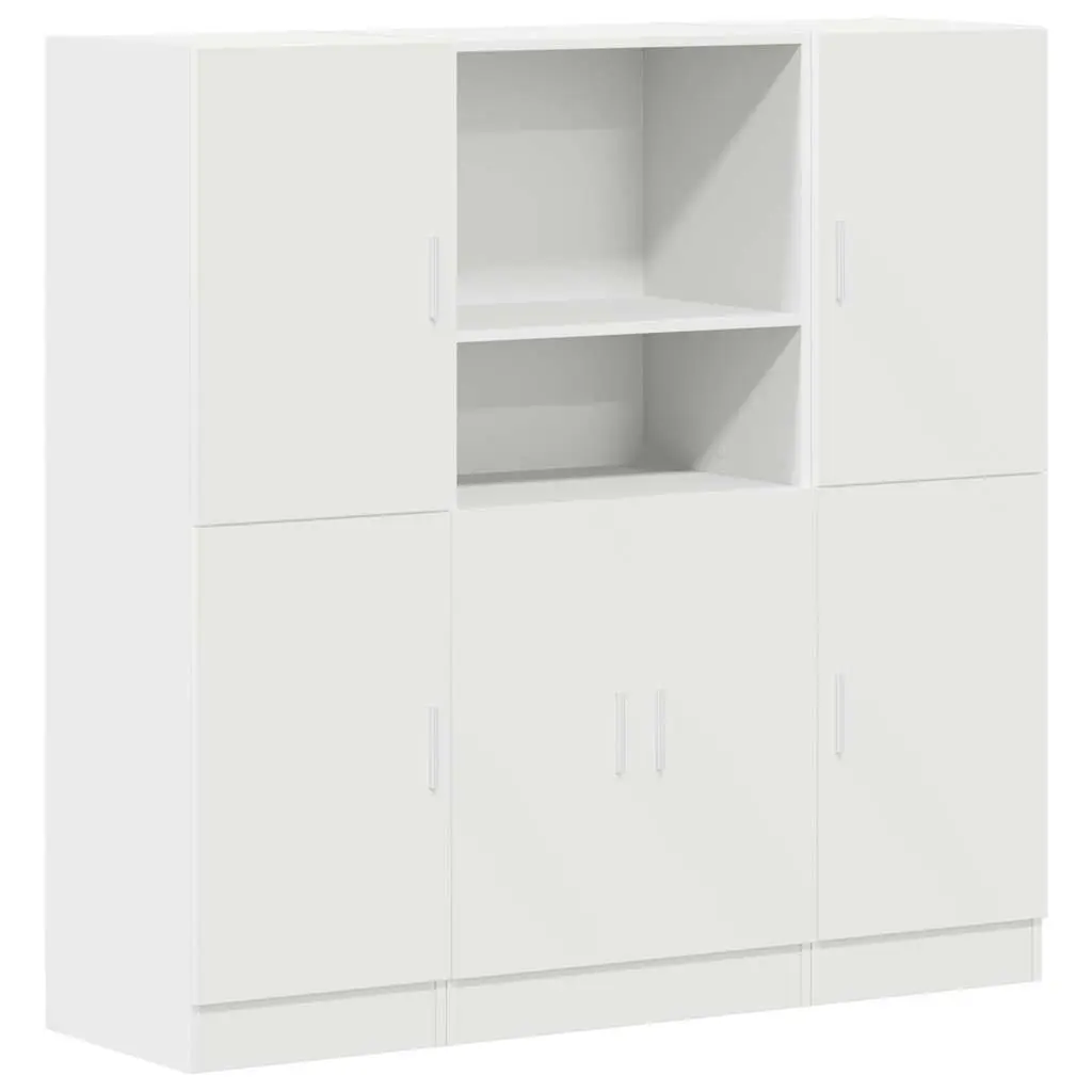 3 Piece Kitchen Cabinet Set Wall Mounted Storage Shelves Organiser White Engineered Wood