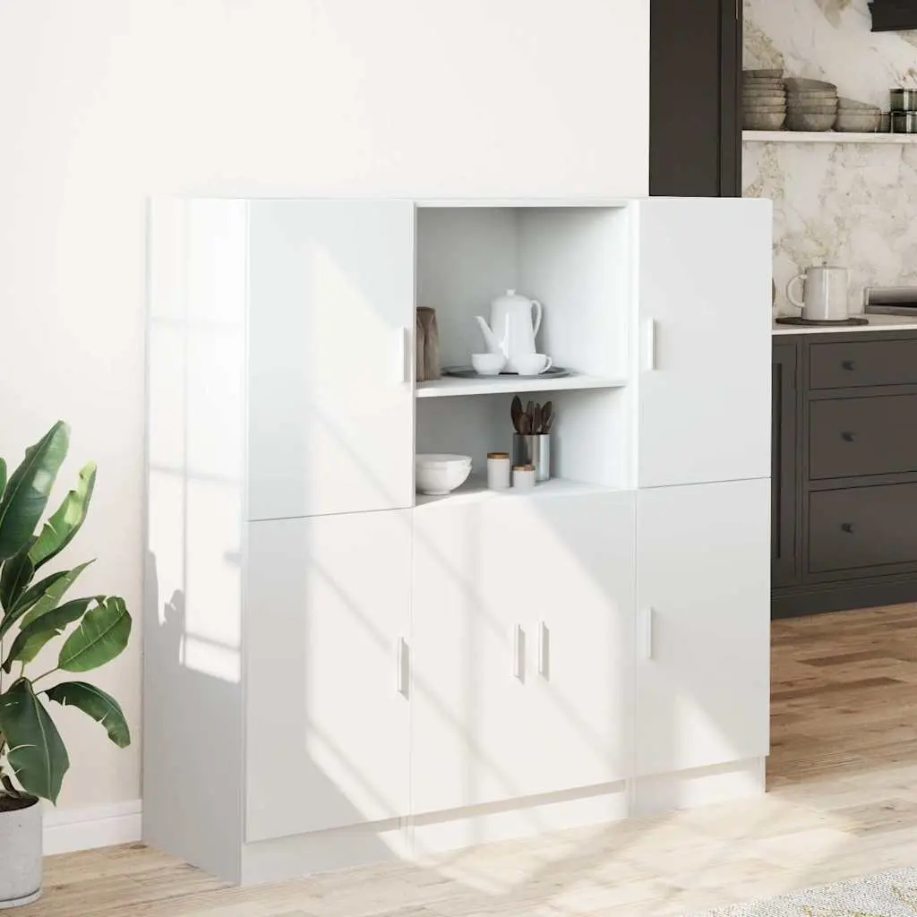 3 Piece Kitchen Cabinet Set Wall Mounted Storage Shelves Organiser White Engineered Wood
