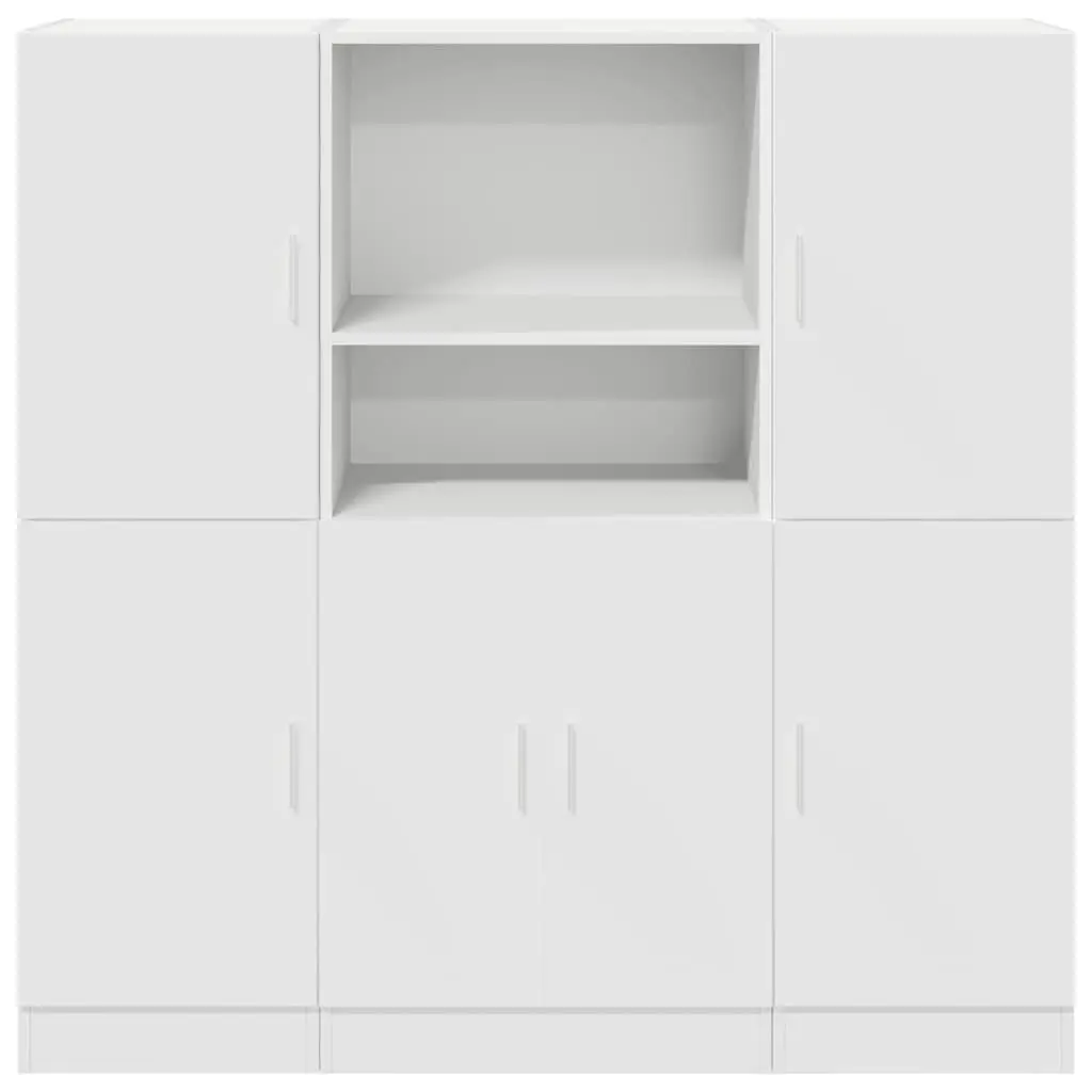 3 Piece Kitchen Cabinet Set Wall Mounted Storage Shelves Organiser White Engineered Wood