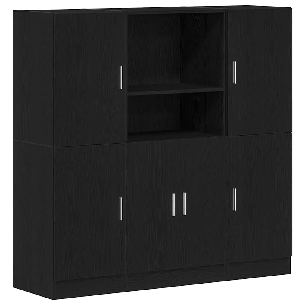 3 Piece Engineered Wood Kitchen Cabinet Set Black Wall Mount Storage Shelving