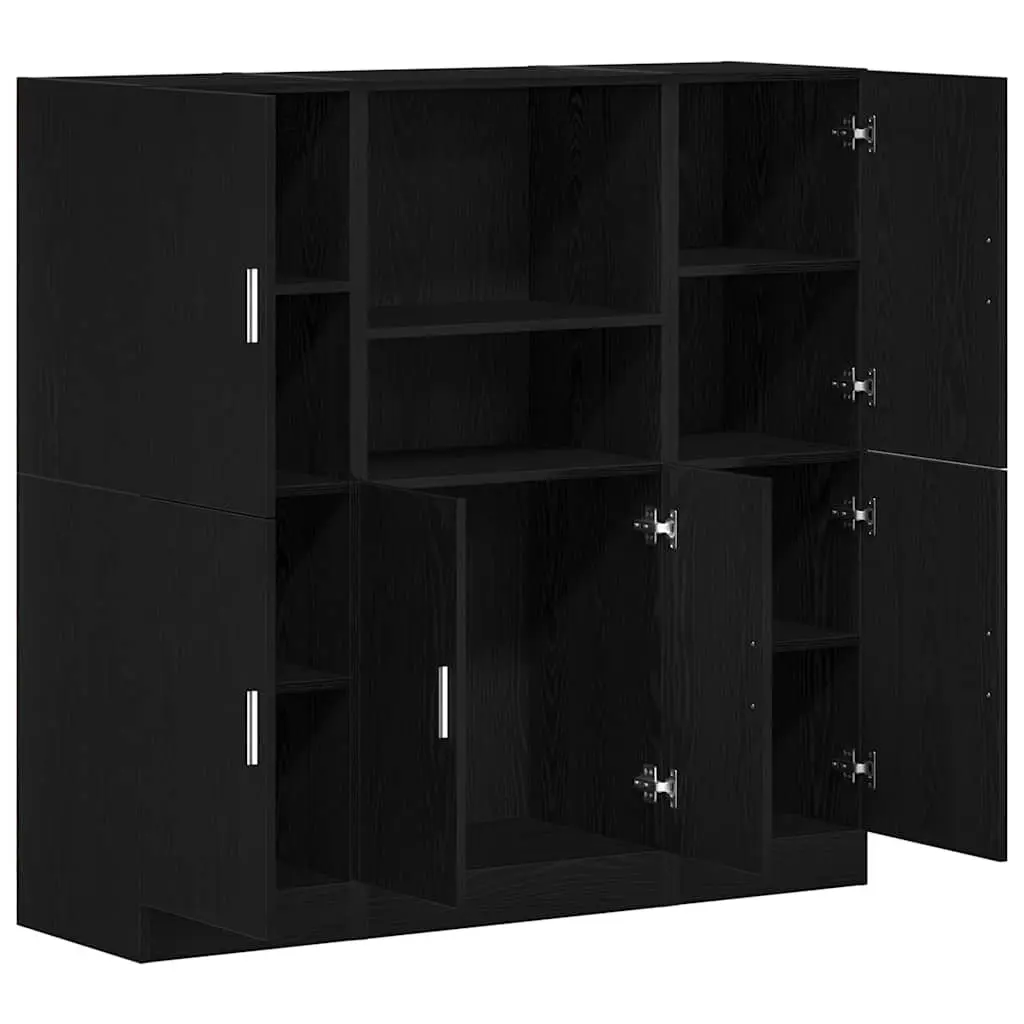 3 Piece Engineered Wood Kitchen Cabinet Set Black Wall Mount Storage Shelving