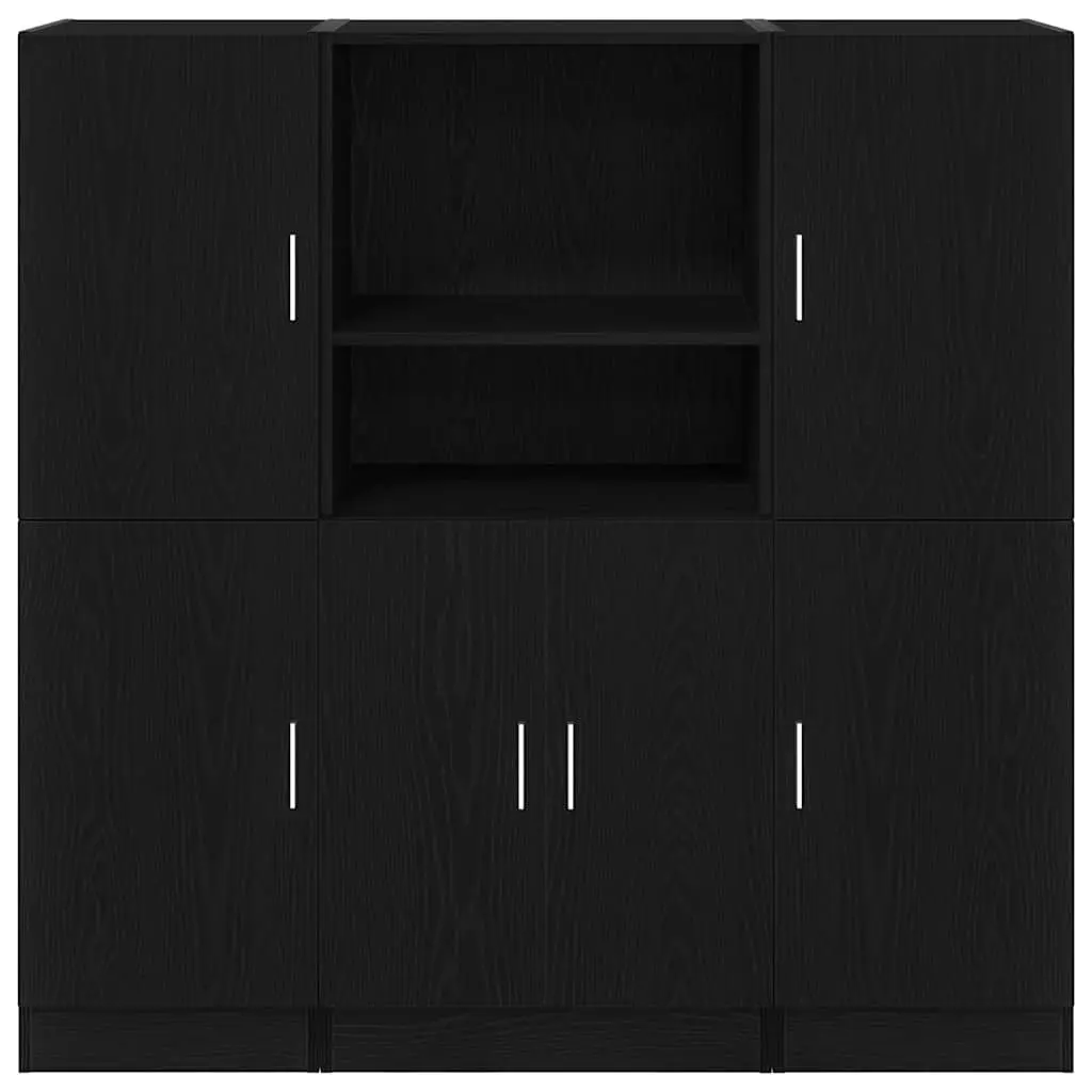 3 Piece Engineered Wood Kitchen Cabinet Set Black Wall Mount Storage Shelving