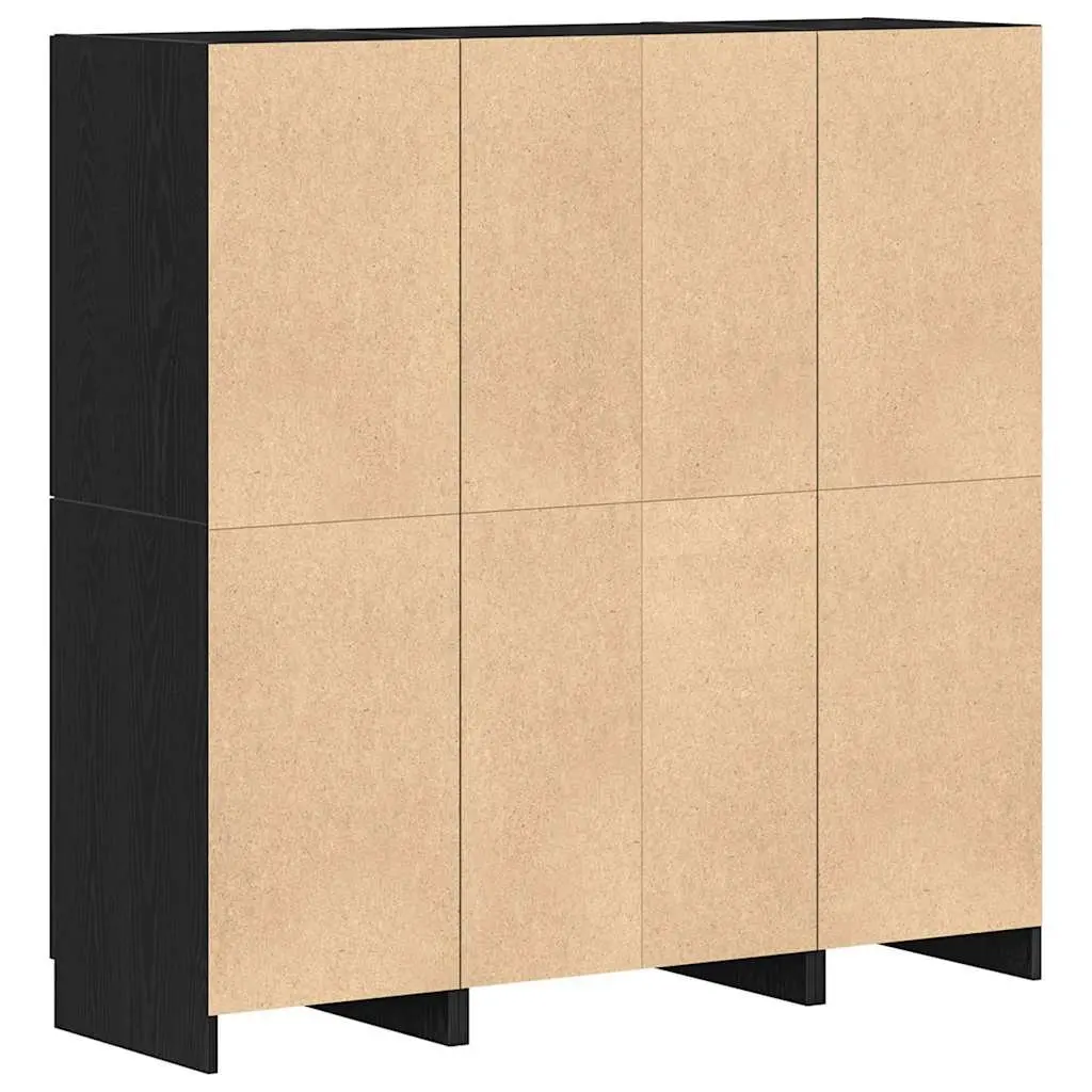 3 Piece Engineered Wood Kitchen Cabinet Set Black Wall Mount Storage Shelving