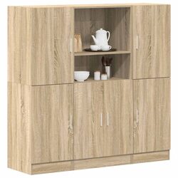 Kitchen Cabinet Set 3 Piece Wall Mounted Storage Shelves Engineered Wood Brown