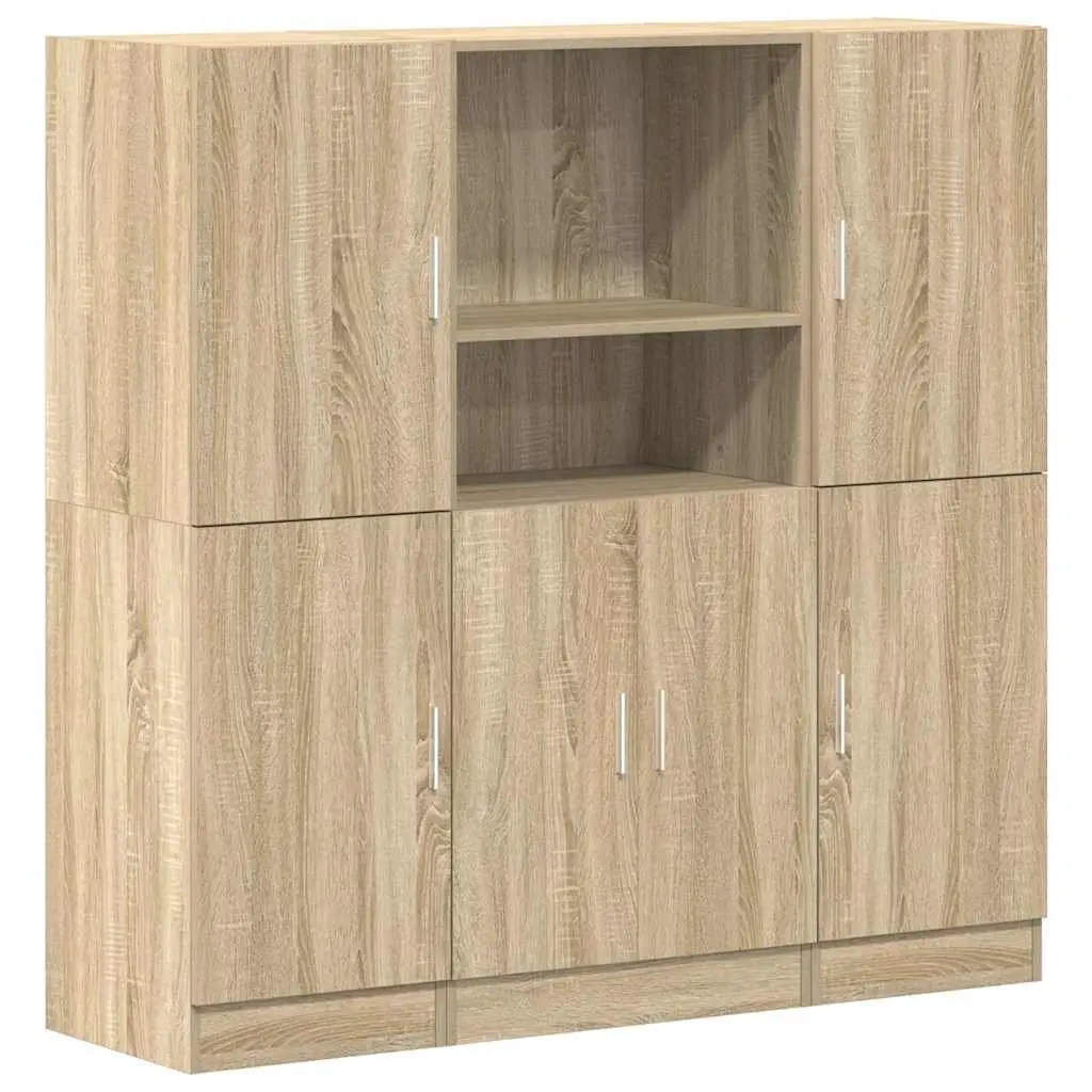 Kitchen Cabinet Set Brown 3 Piece Engineered Wood Wall Mounted Storage Shelves