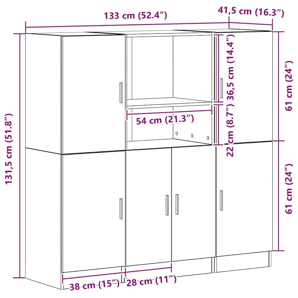 Kitchen Cabinet Set Brown 3 Piece Engineered Wood Wall Mounted Storage Shelves