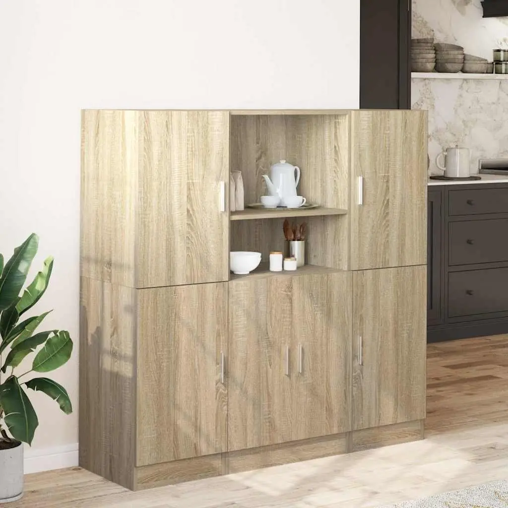Kitchen Cabinet Set Brown 3 Piece Engineered Wood Wall Mounted Storage Shelves