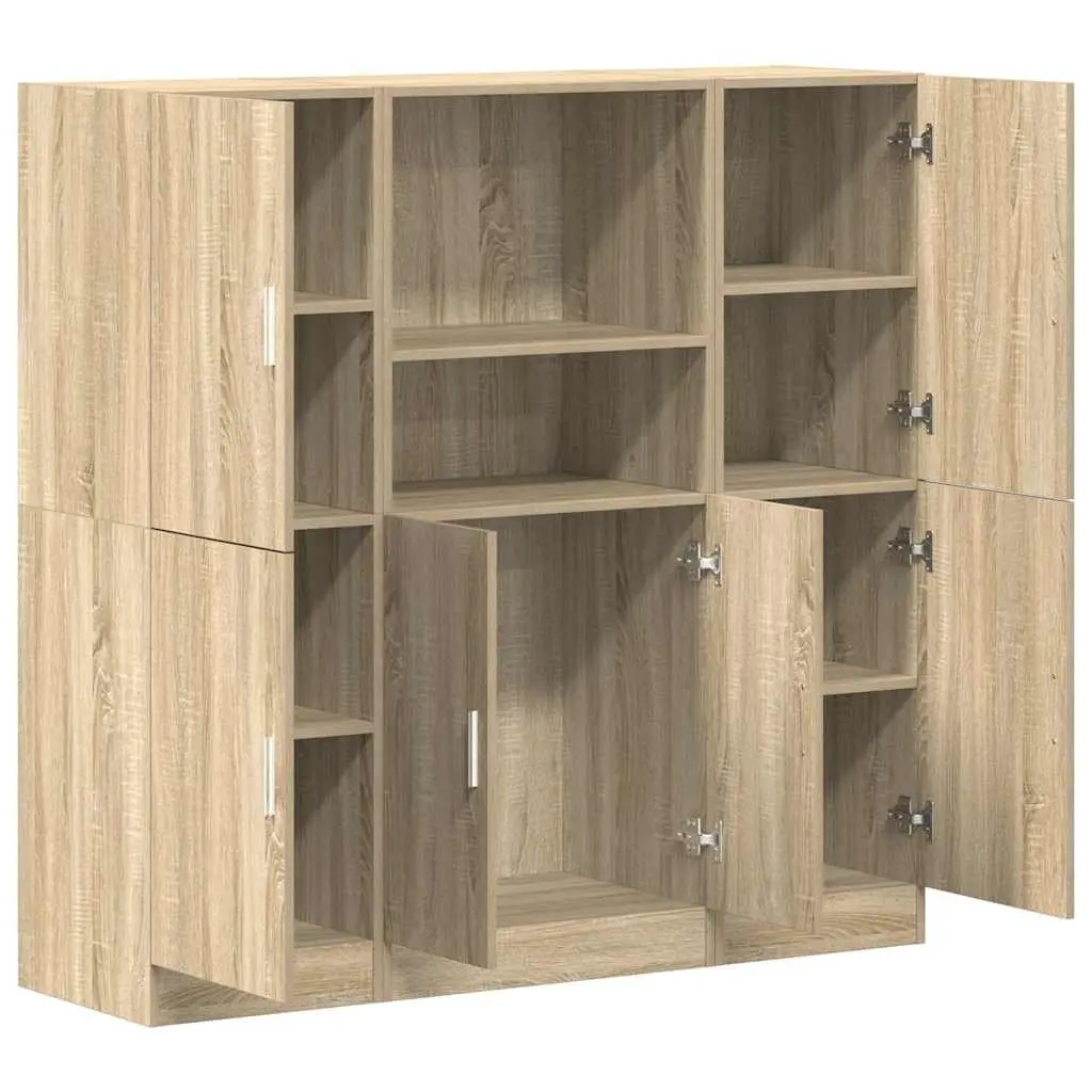 Kitchen Cabinet Set Brown 3 Piece Engineered Wood Wall Mounted Storage Shelves