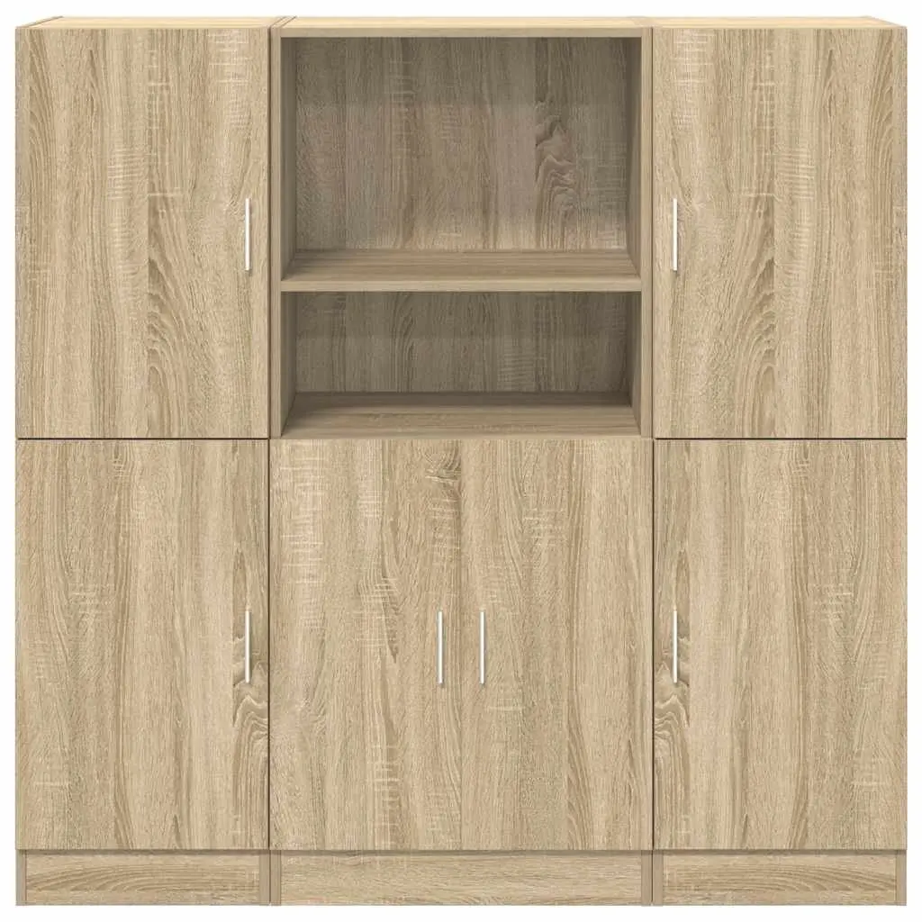 Kitchen Cabinet Set Brown 3 Piece Engineered Wood Wall Mounted Storage Shelves