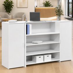 White Reception Desk with Storage Cabinet 180x50x103.5 cm