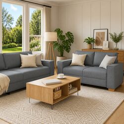Light Grey Linen-Blend 3-Piece Sofa Set for Living Rooms