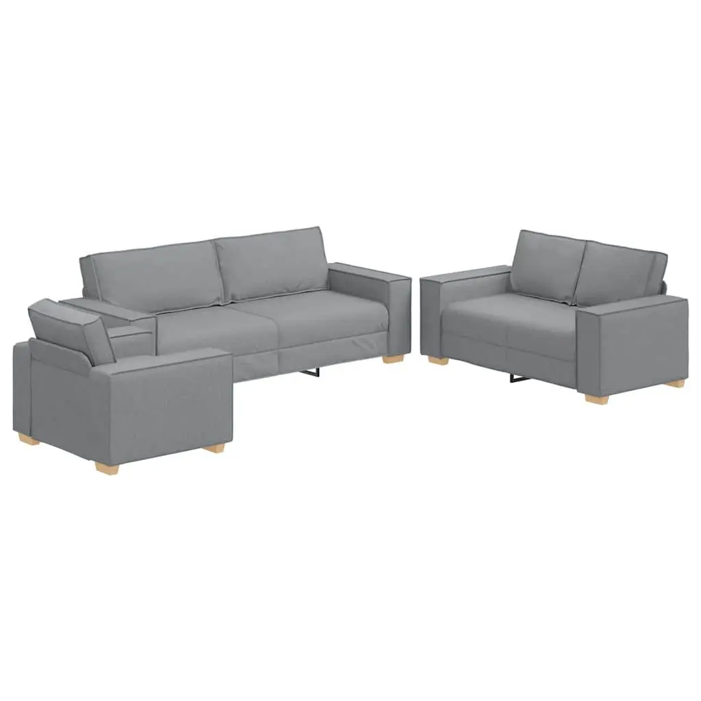 3-Piece Sofa Set Light Grey Linen-Blend Fabric Living Room Sectional Furniture