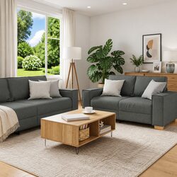 Modern Grey Linen-Blend 3-Piece Sofa Set