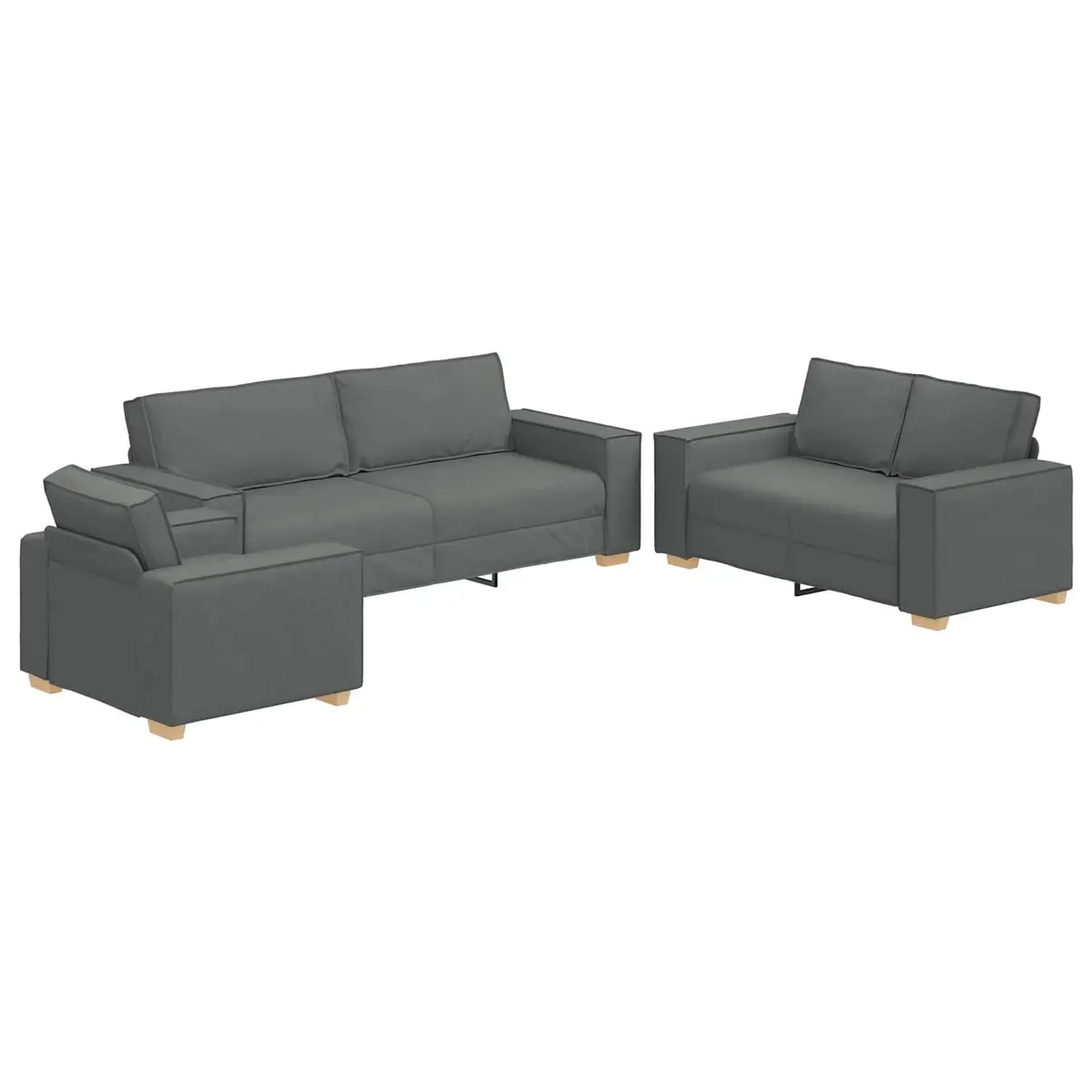 3-Piece Sofa Set Grey Linen-Blend Modern Living Room Furniture 220cm Wide Lounge