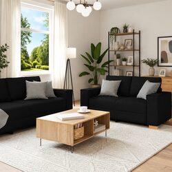 Cozy 3 Piece Sofa Set in Black Linen-Blend