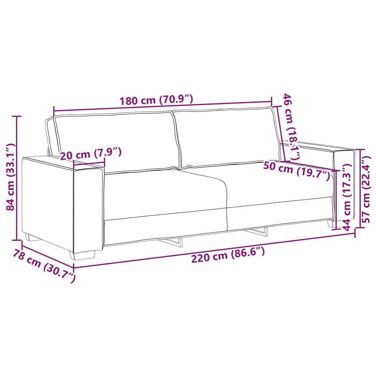 3 Piece Sofa Set Black Linen-Blend Fabric Living Room Furniture 2-Seater Chair