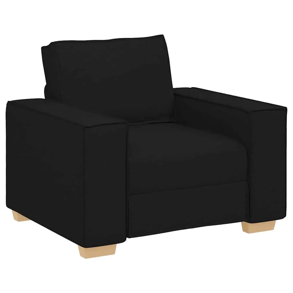 3 Piece Sofa Set Black Linen-Blend Fabric Living Room Furniture 2-Seater Chair