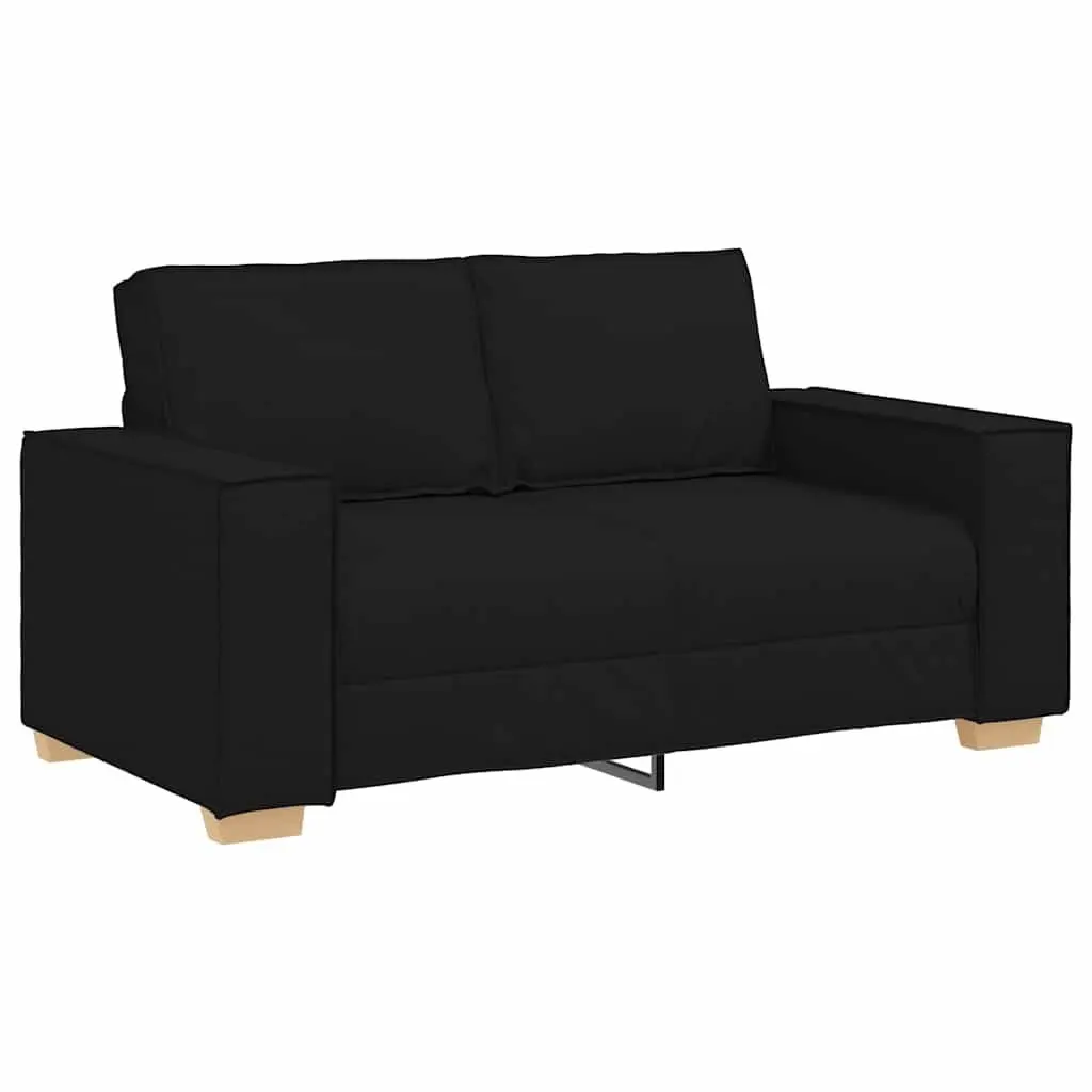 3 Piece Sofa Set Black Linen-Blend Fabric Living Room Furniture 2-Seater Chair