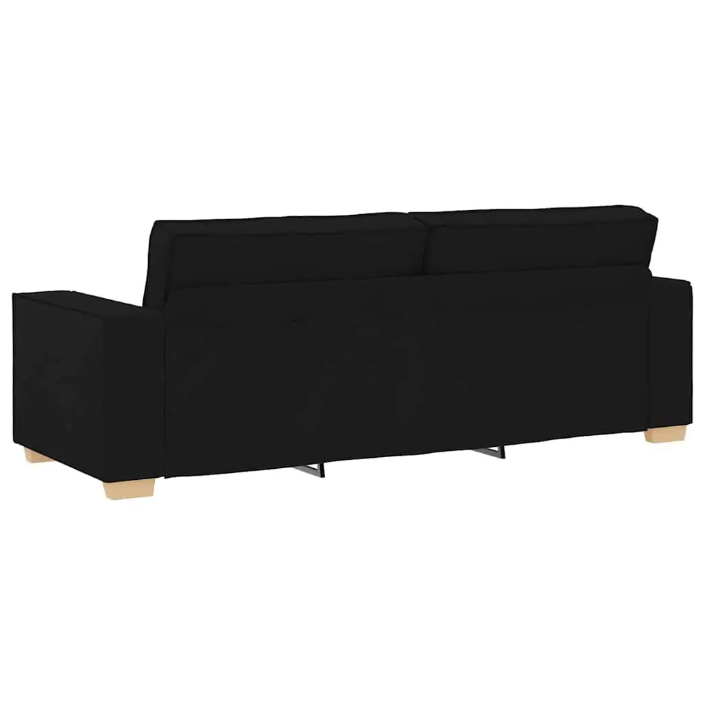 3 Piece Sofa Set Black Linen-Blend Fabric Living Room Furniture 2-Seater Chair