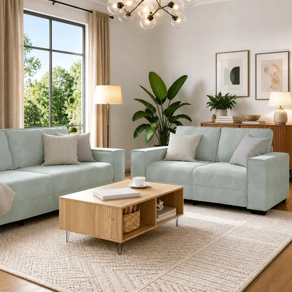 Grey Linen-Blend 3 Piece Sofa Set Modern Living Room Furniture Two-Seater Armchair Three-Seater