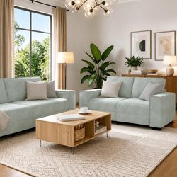 Grey Linen-Blend 3 Piece Sofa Set for Cozy Living Rooms