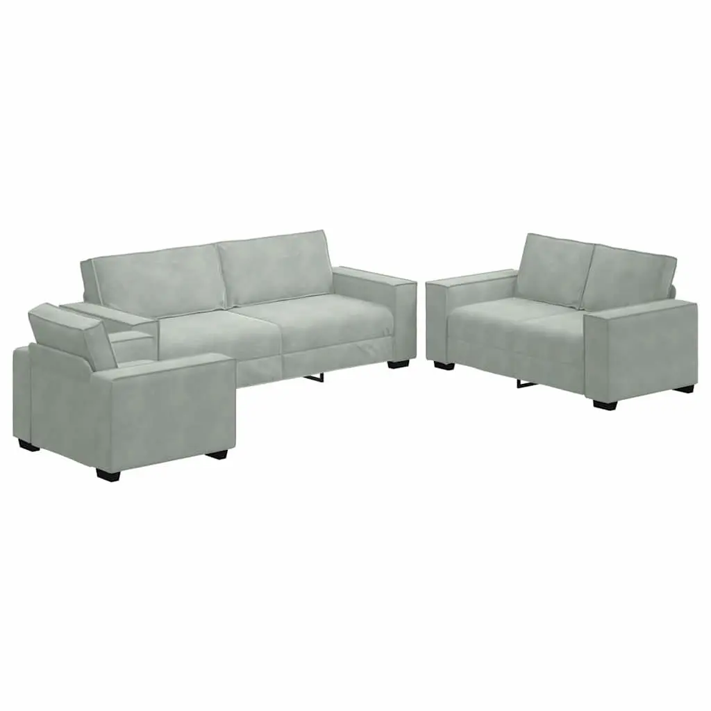 Grey Linen-Blend 3 Piece Sofa Set Modern Living Room Furniture Two-Seater Armchair Three-Seater