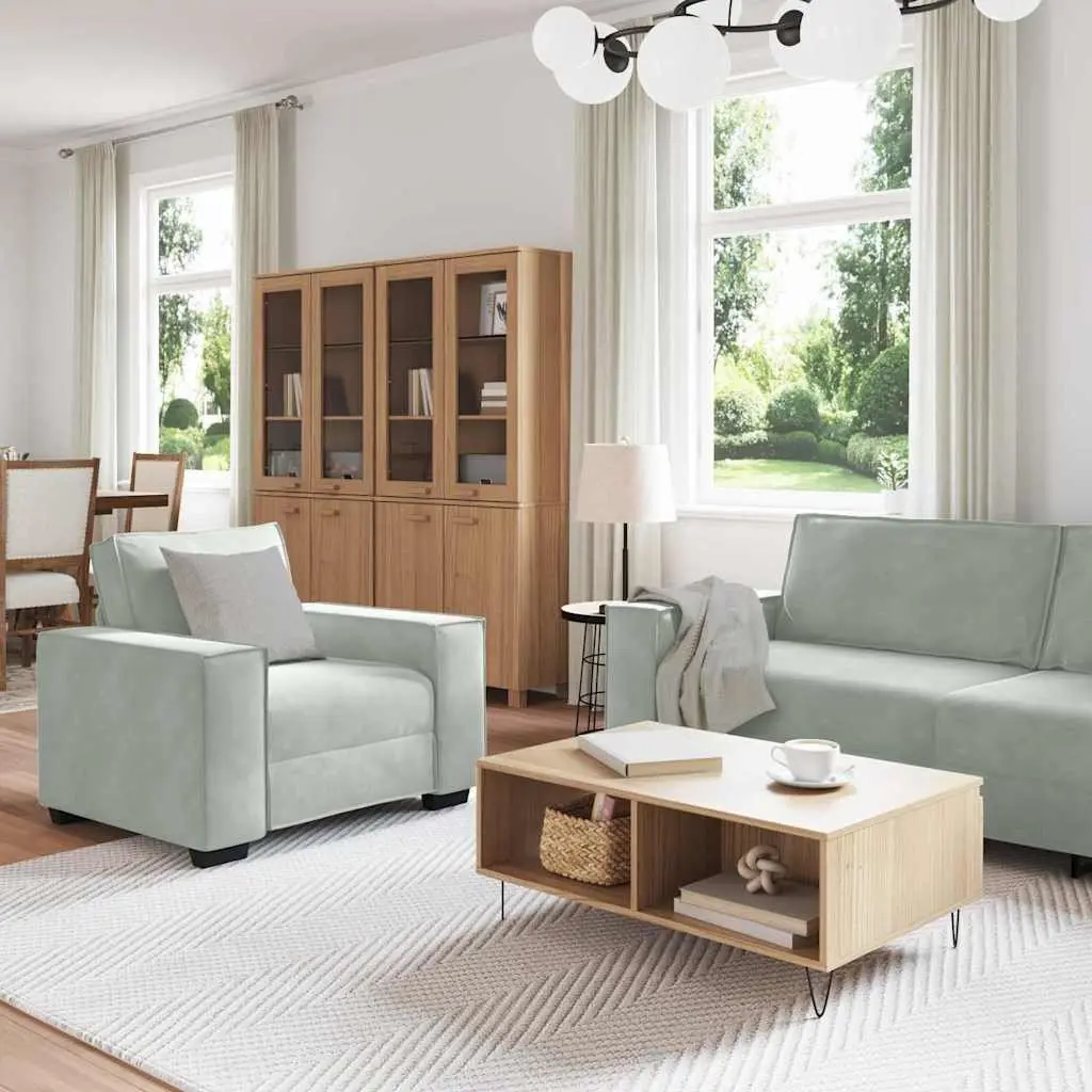 Grey Linen-Blend 3 Piece Sofa Set Modern Living Room Furniture Two-Seater Armchair Three-Seater