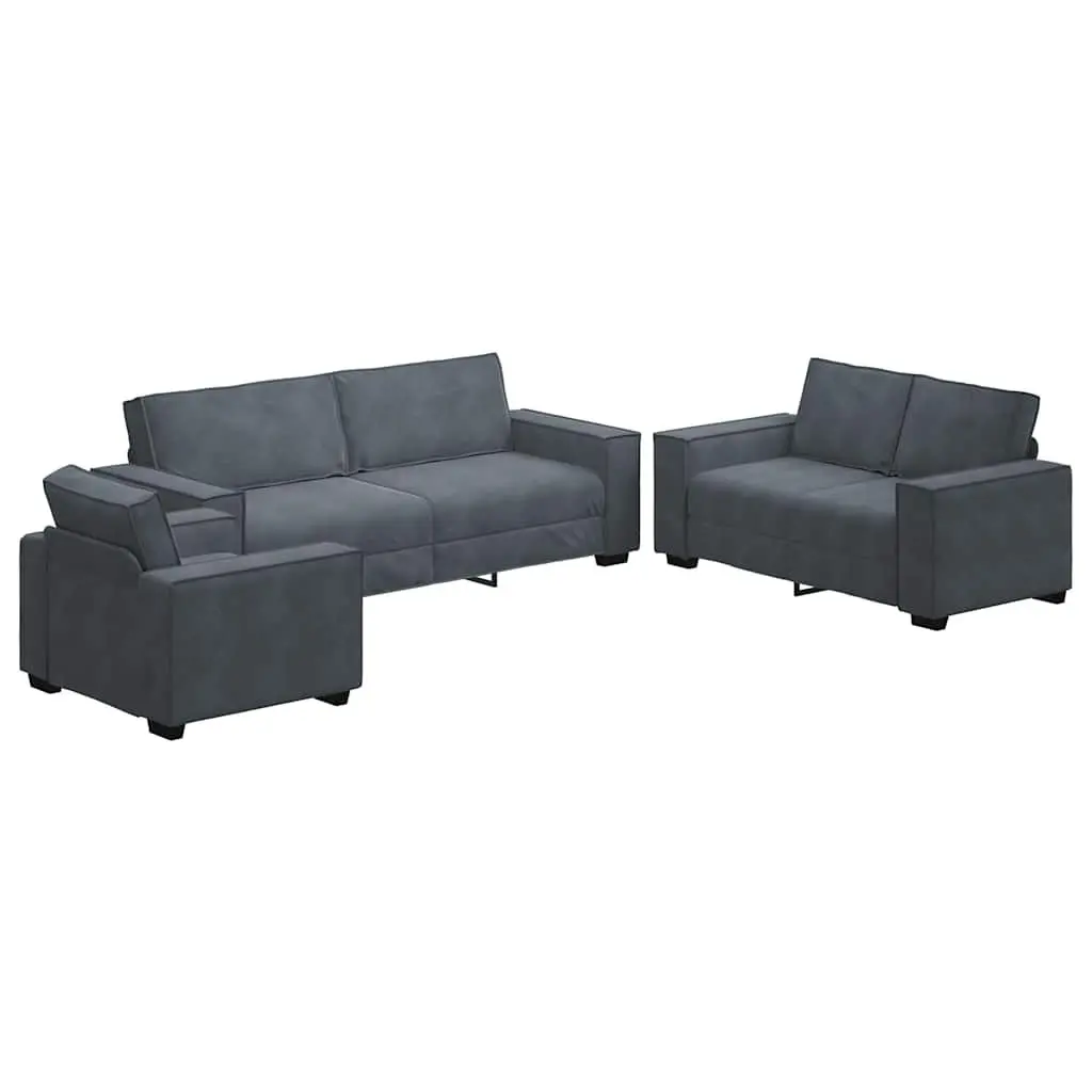 3 Piece Sofa Set Grey Velvet Polyester Living Room Furniture