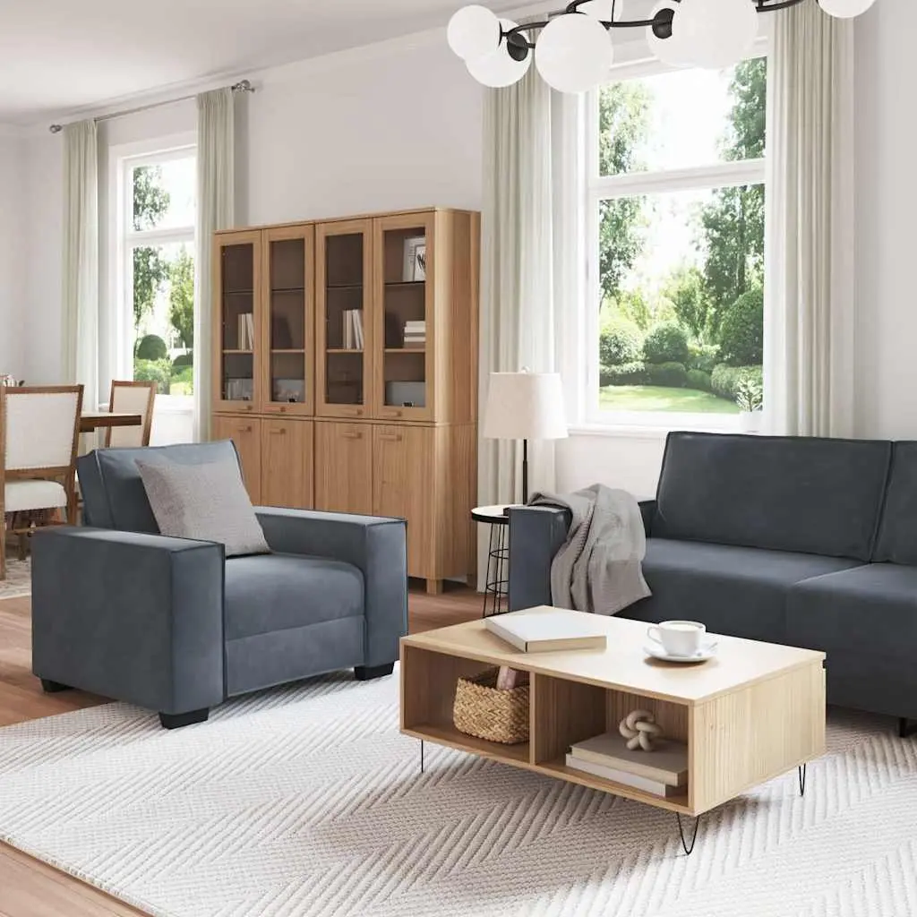 3 Piece Sofa Set Grey Velvet Polyester Living Room Furniture