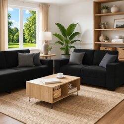Black Velvet 3 Piece Sofa Set for Living Rooms