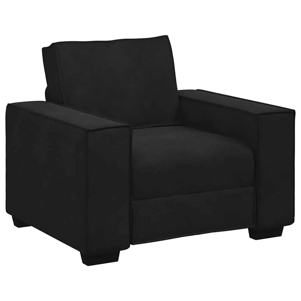 BlackUpholsteredVelvetSofaSet3PieceComfortableSeatingforLivingRoom