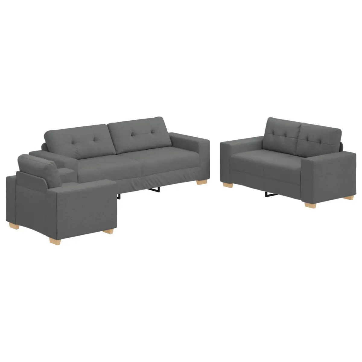 Modular Sofa Set Grey Linen-blend Fabric 3-Piece Living Room Couch