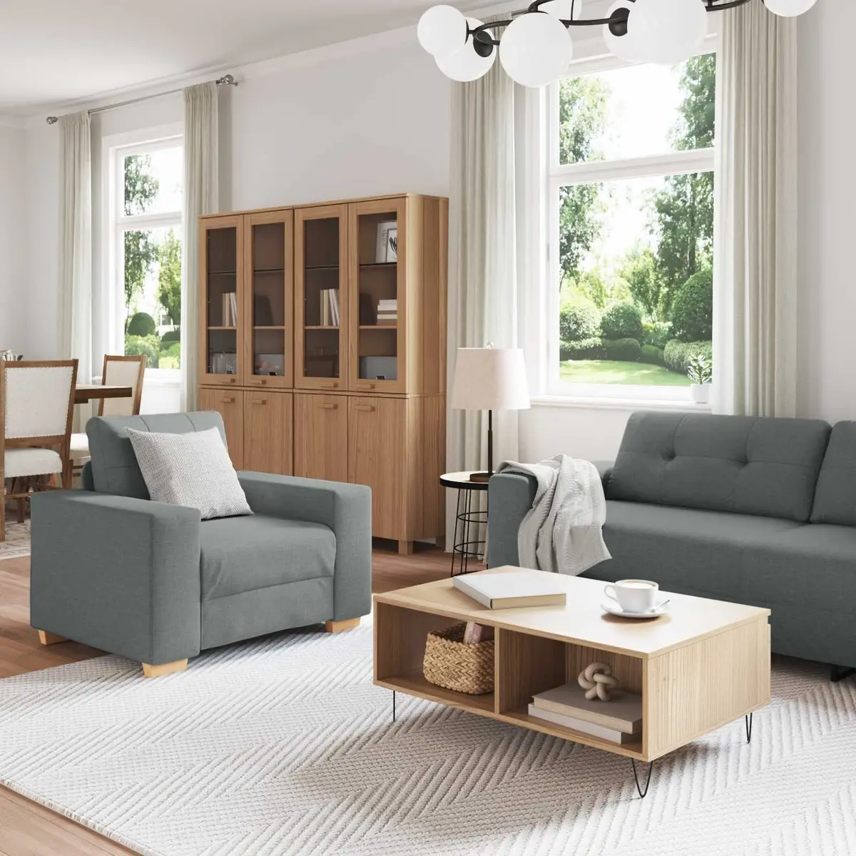 Modular Sofa Set Grey Linen-blend Fabric 3-Piece Living Room Couch