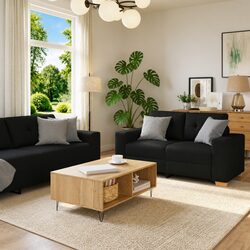 Black Sectional Linen-Blend 3-Piece Sofa Set