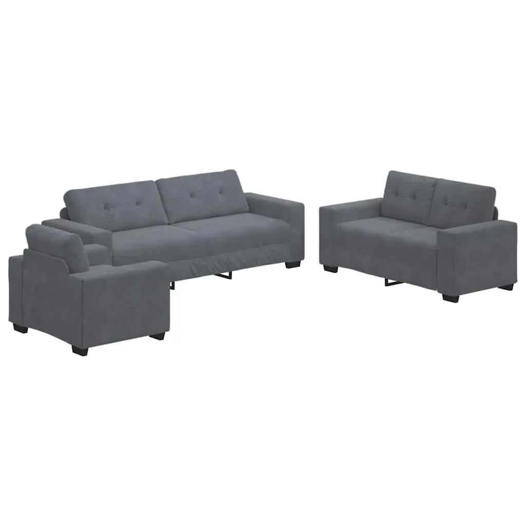 3 Piece Sofa Set Grey Velvet Modern Lounge Suite Armchair 2 Seater 3 Seater