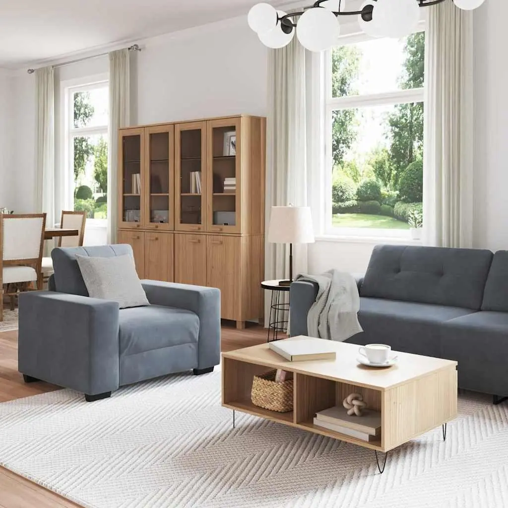3 Piece Sofa Set Grey Velvet Modern Lounge Suite Armchair 2 Seater 3 Seater