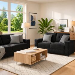 3-Piece Black Velvet Sofa Set for Modern Living
