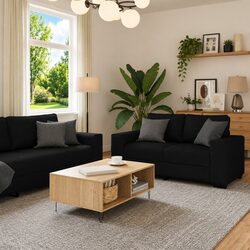 3-Piece Black Fabric Sofa Set for Cozy Living Spaces