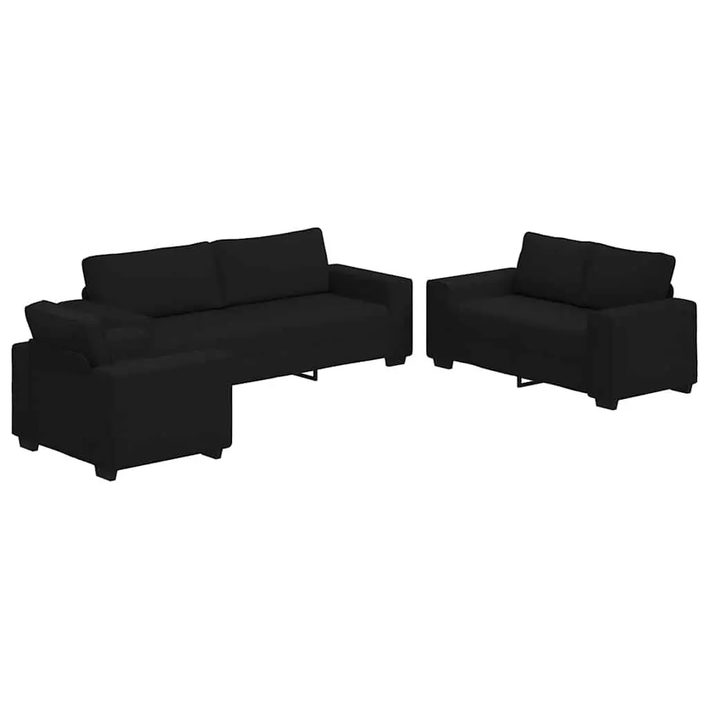 3 Piece Sofa Set Black Fabric Padded Cushions Wooden and Metal Frame
