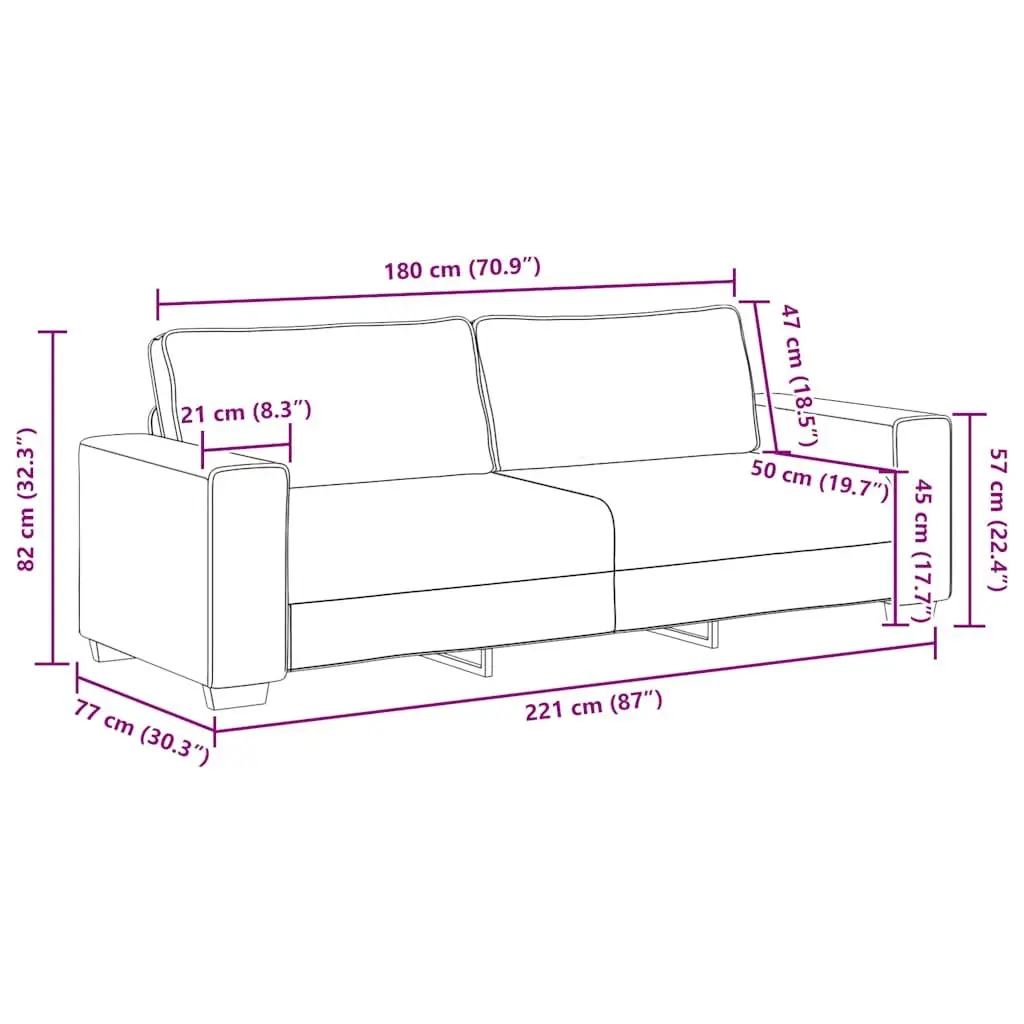 3 Piece Sofa Set Black Fabric Padded Cushions Wooden and Metal Frame
