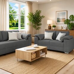 Grey Linen-Blend 3-Piece Sofa Set for Living Rooms