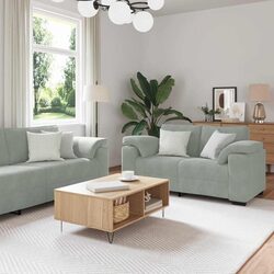 3 Piece Sofa Set Grey Velvet Lounge Couch with Cushions Living Room Furniture